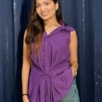 Purple Tie-Front Sleeveless Collar Top