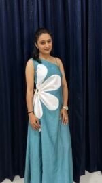 Teal Bloom One-Shoulder Maxi Dress - Image 2