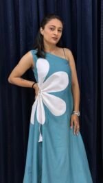 Teal Bloom One-Shoulder Maxi Dress