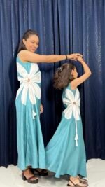 Teal Bloom Floral Appliqué Mom & Daughter Matching Maxi Set - Image 4