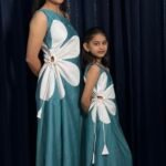 Teal Bloom Floral Appliqué Mom & Daughter Matching Maxi Set
