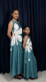 Teal Bloom Floral Appliqué Mom & Daughter Matching Maxi Set