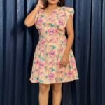 Peach Floral Ruffle Shoulder Mini Dress