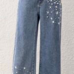 Pearl & Crystal Embellished Wide Leg Jeans